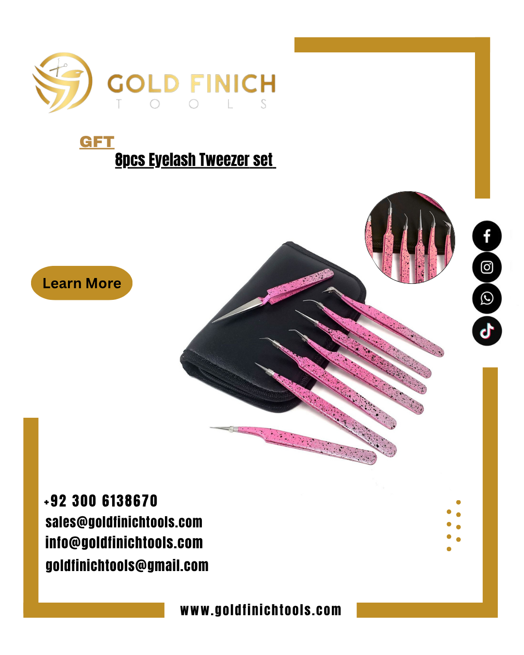 Eyelash tweezers 8 pcs set     info@goldfinichtools.com     Whatsapp +923006138670