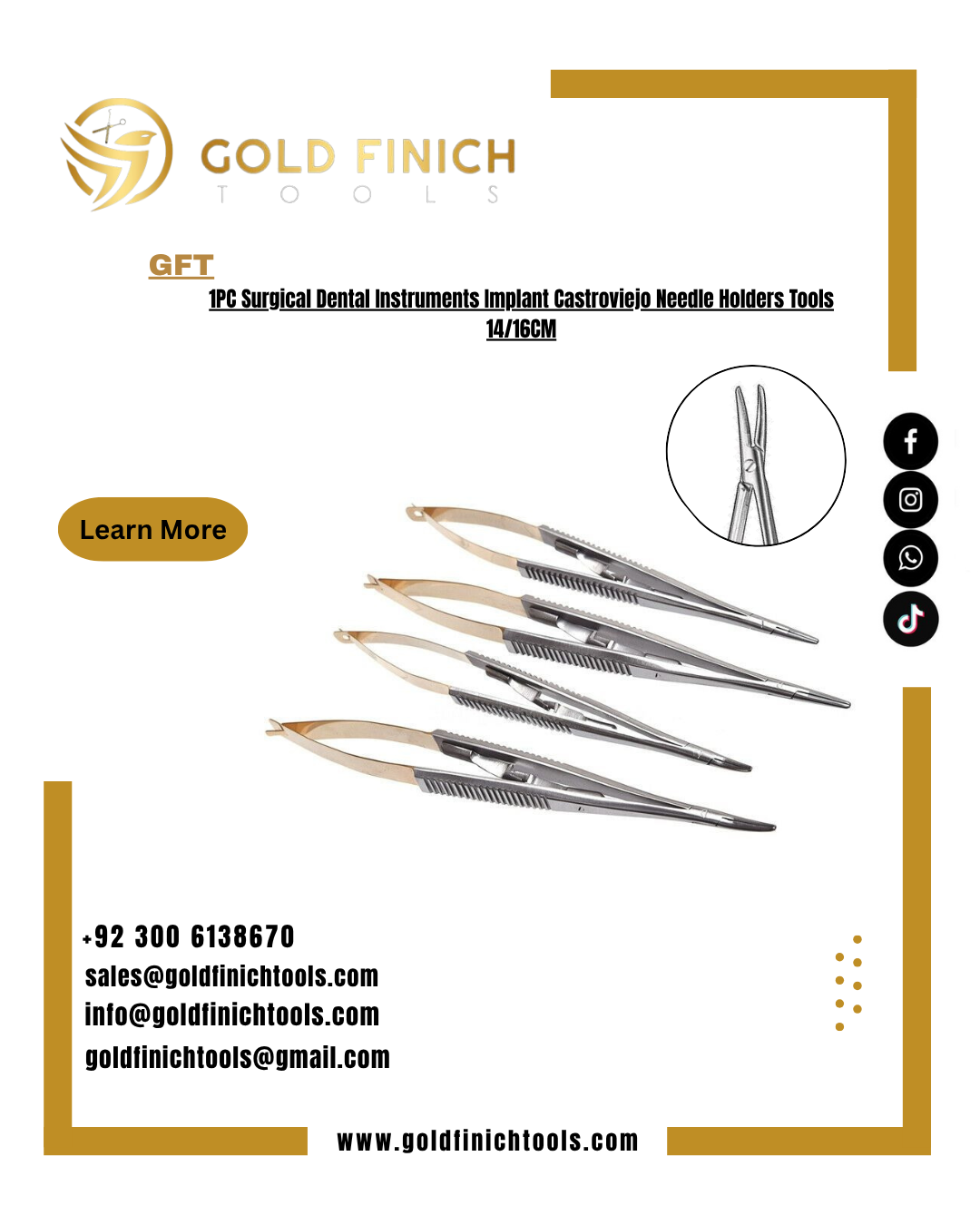 1 Pcs surgical dental instruments implant castroviejo needle holder tools 14/16 cm   info@goldfinichtools.com   WhatsApp (+92) 3006138670