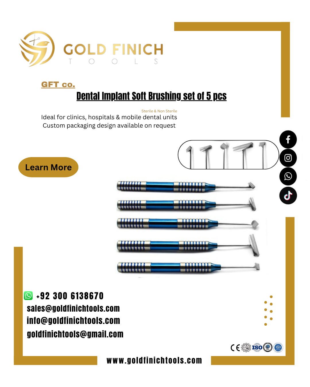 Dental implant soft brushing set of 5 pcs      info@goldfinichtools.com       WhatsApp (+92) 3006138670