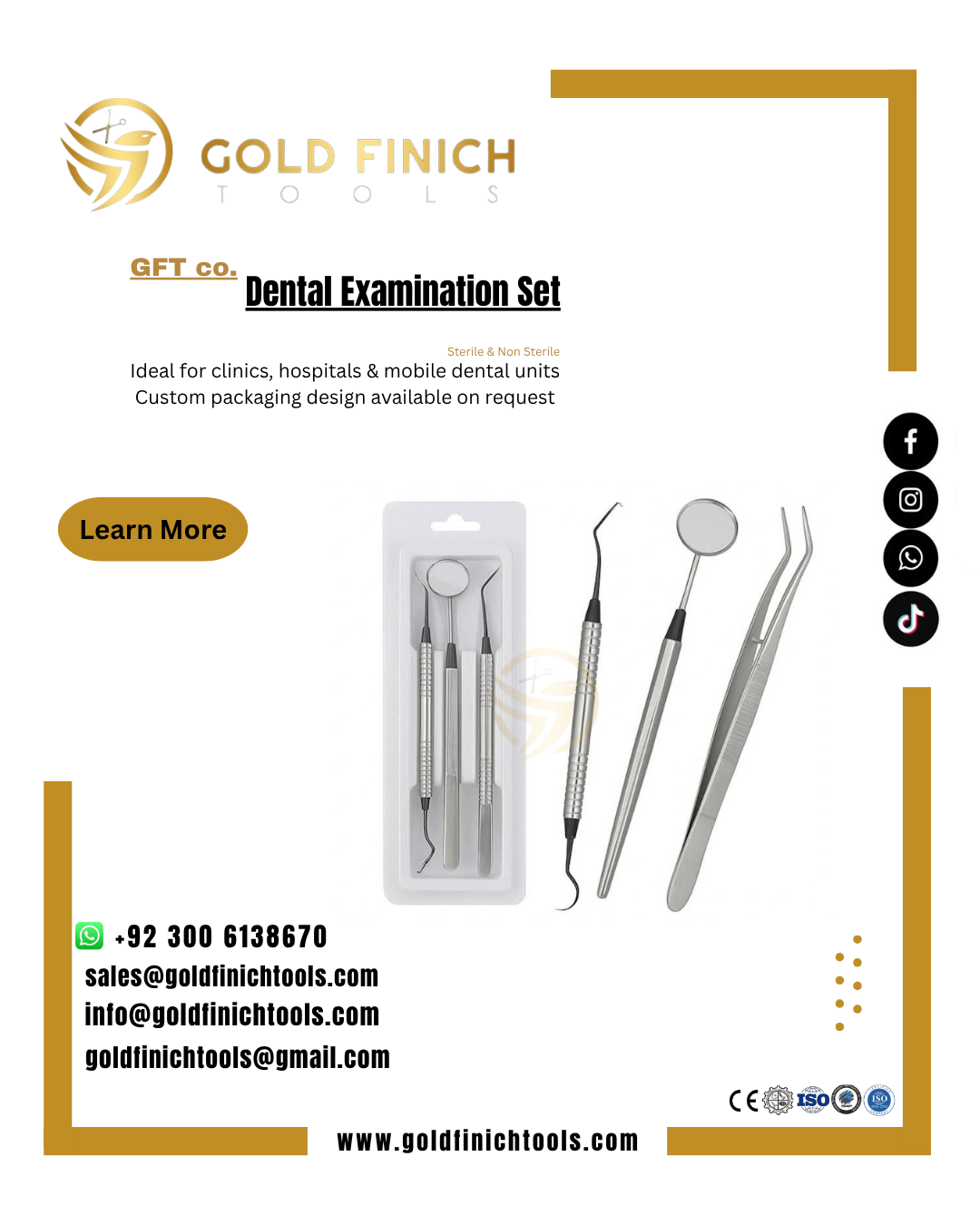 Dental examination set   info@goldfinichtools.com     WhatsApp (+92) 3006138670