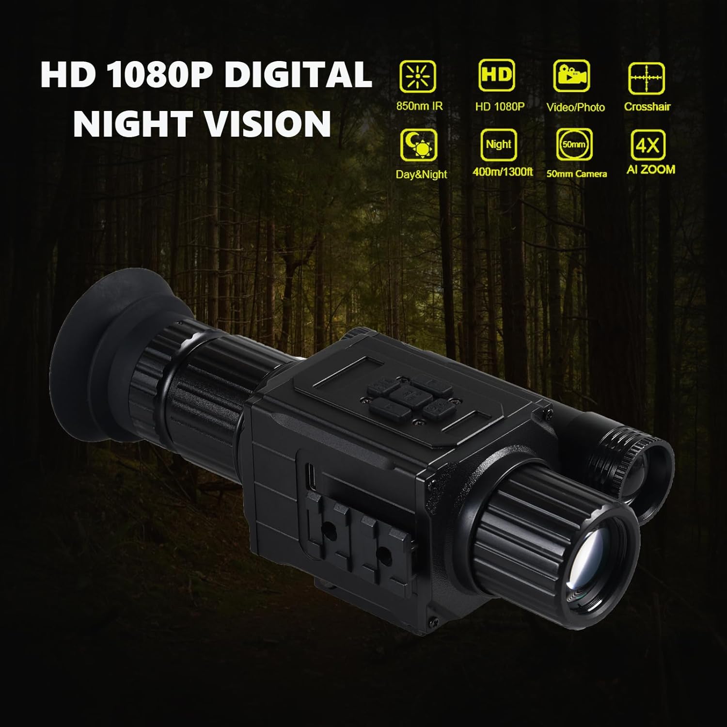 Monocular Digital Night Vision Scope NK008 1080P Video 5X Zoom 32GB 50mm Lens 940nm Laser IR for Hunting Infrared Riflescope