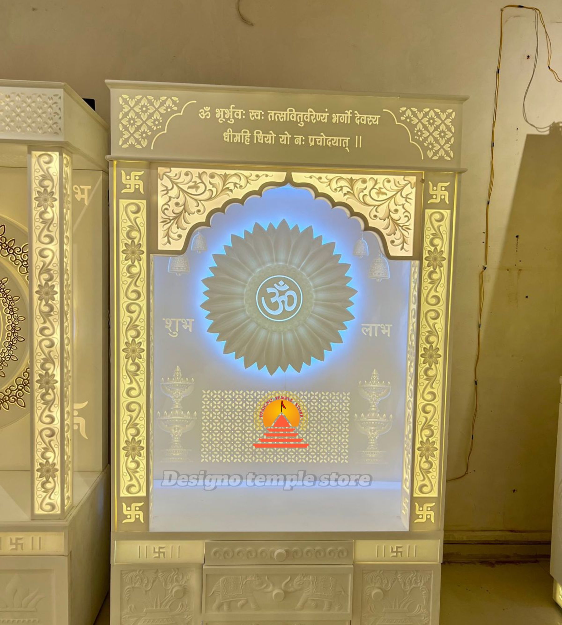 Om Layer Corian Mandir with Light