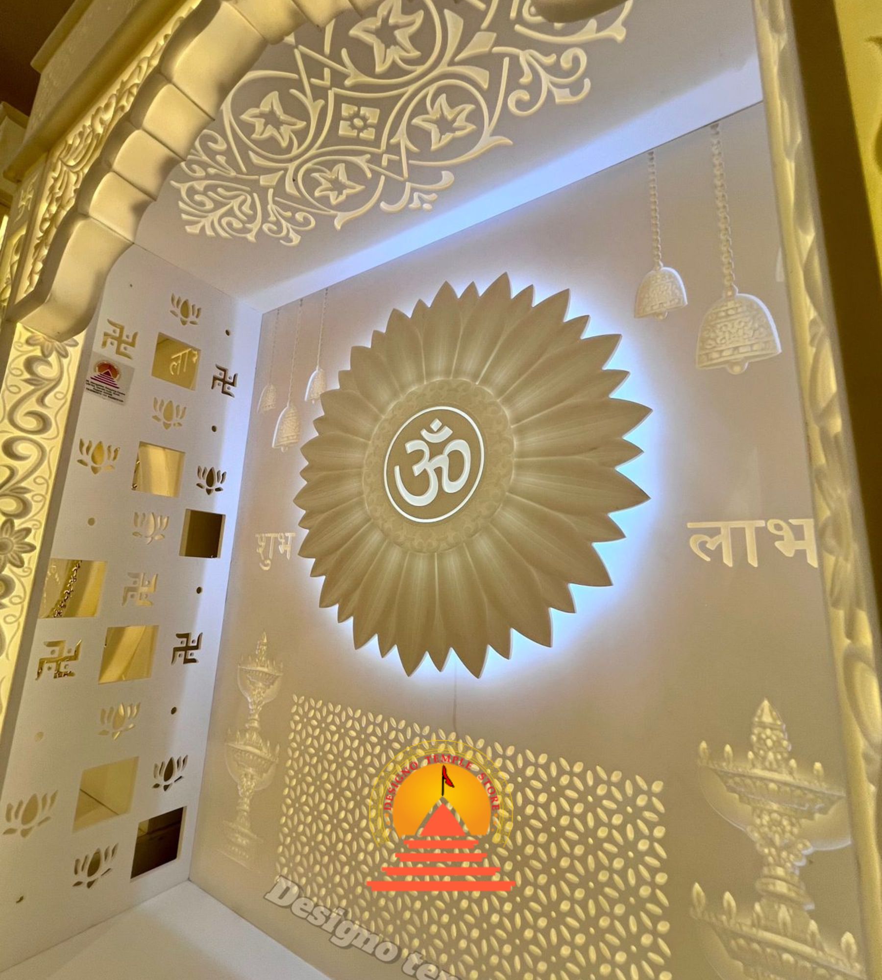 Om Layer Corian Mandir with Light