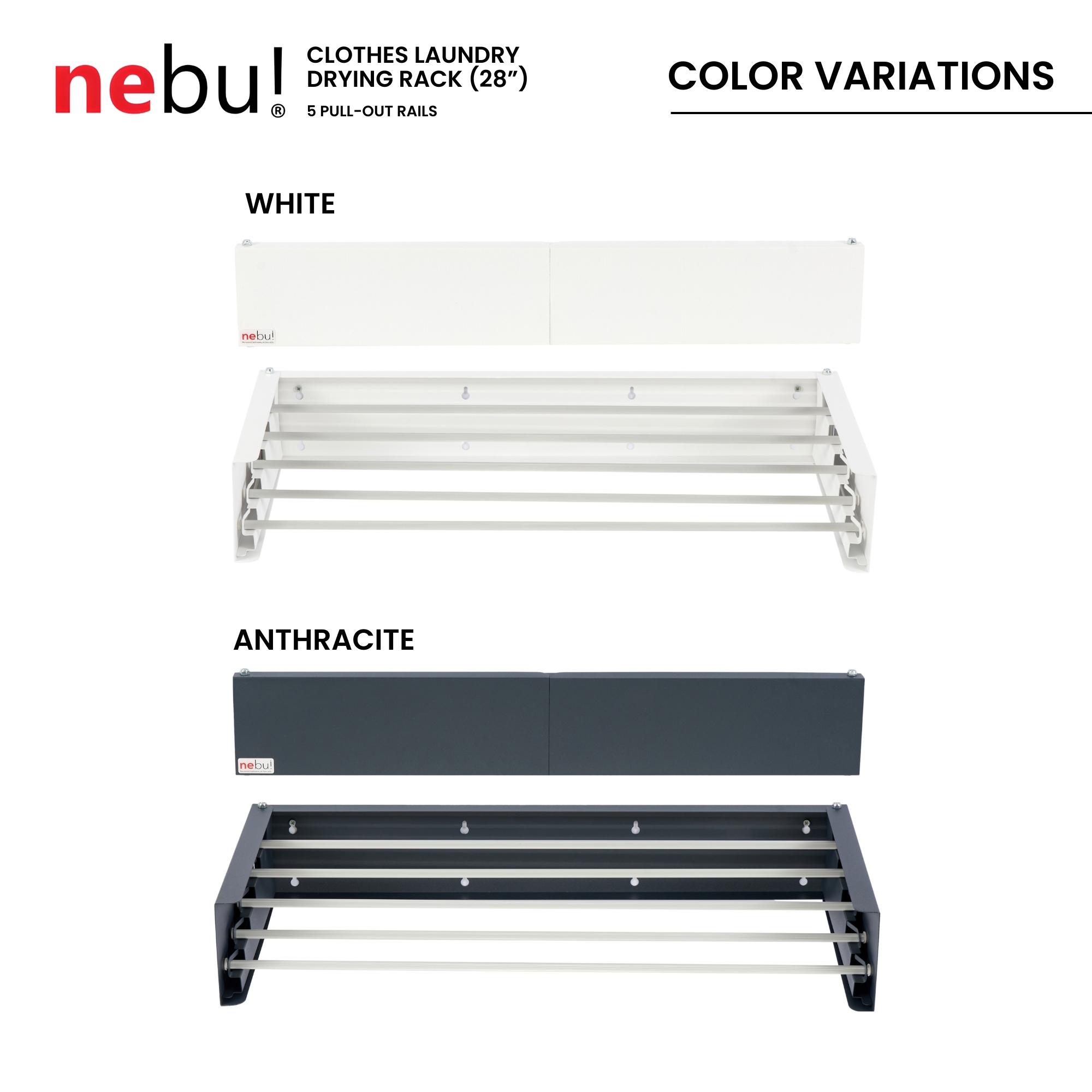 NEBU RETRACTABLE WALL MOUNTED CLOHTES DRYING RACK 28"/70CM-WHITE