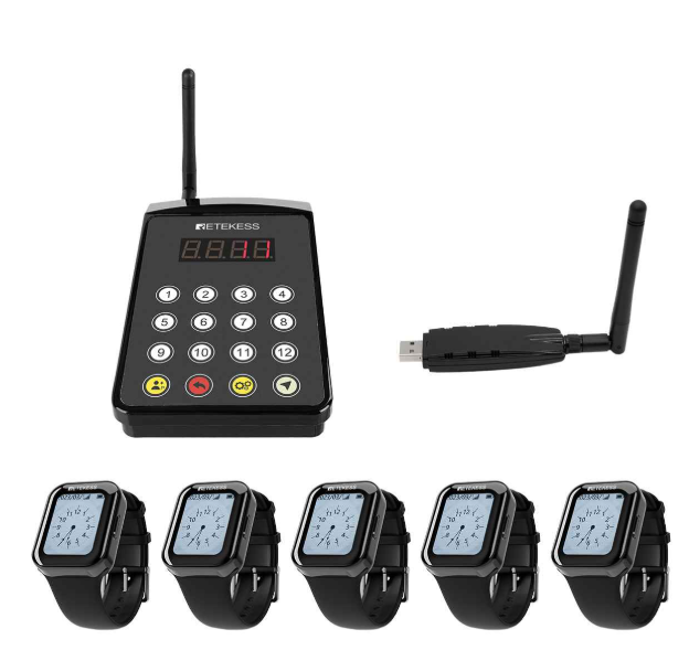 Retekess Restaurant Wireless Calling System TD113 IP67 Waterproof Watch Receiver with TD029 Keypad