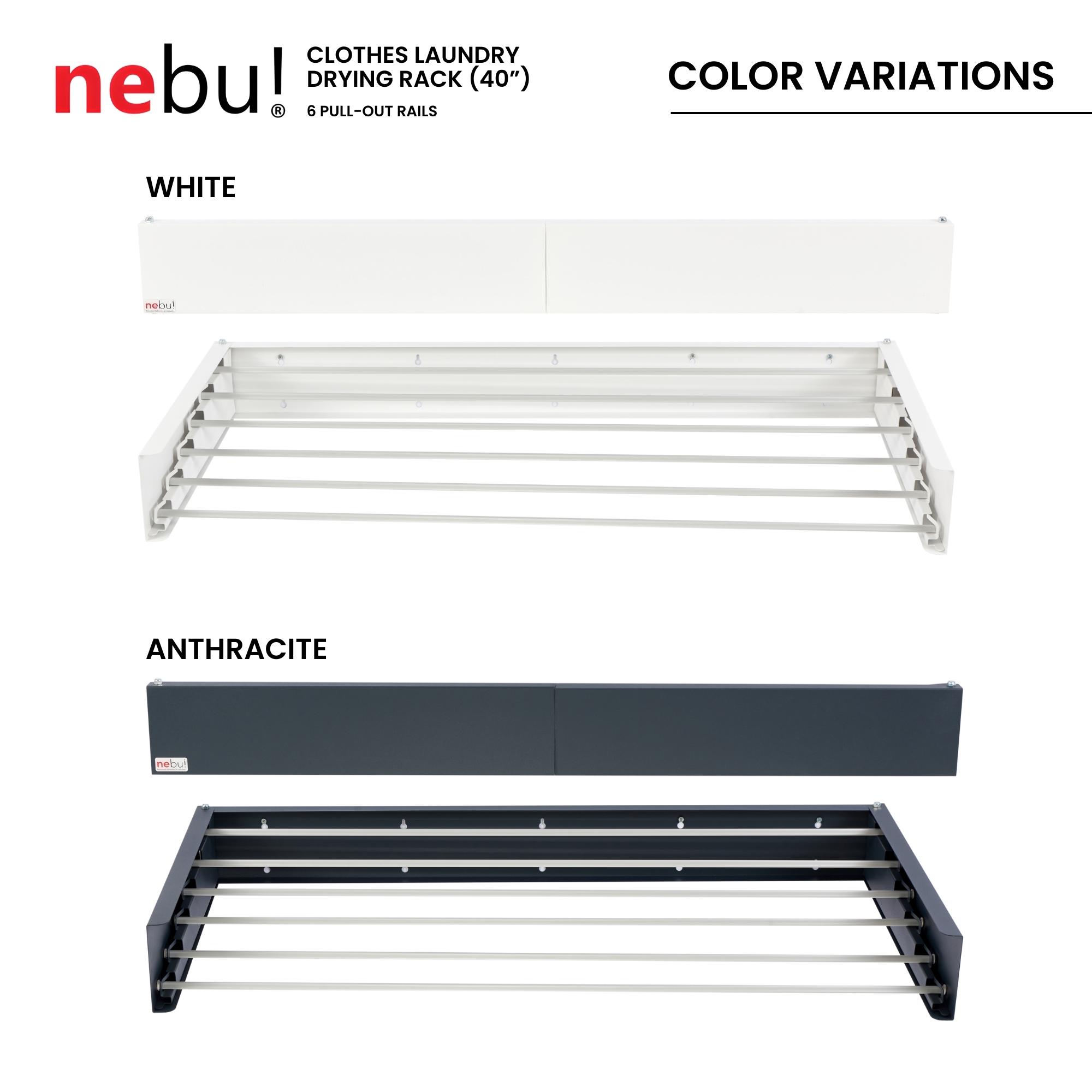 NEBU RETRACTABLE WALL MOUNTED CLOHTES DRYING RACK 40"/100CM-WHITE