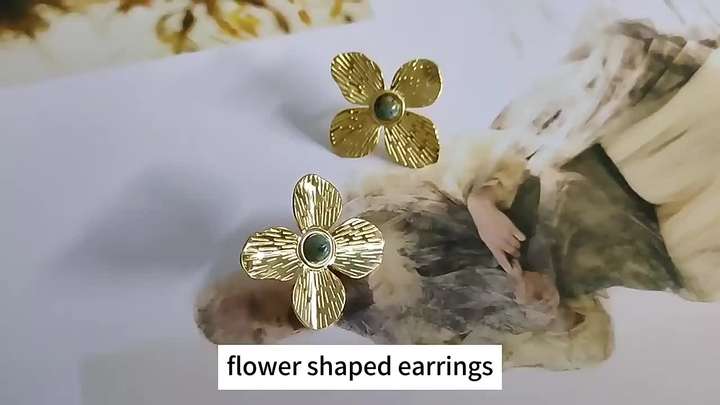 Stainless Steel Five Petal Flower With Natural Turquoise Earrings For Diy Earrings Making Jewelry Earrings Wholesale Bulk