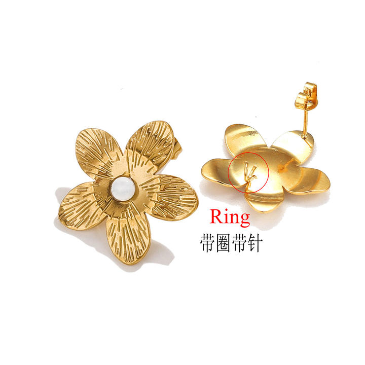 Stainless Steel Five Petal Flower With Natural Turquoise Earrings For Diy Earrings Making Jewelry Earrings Wholesale Bulk