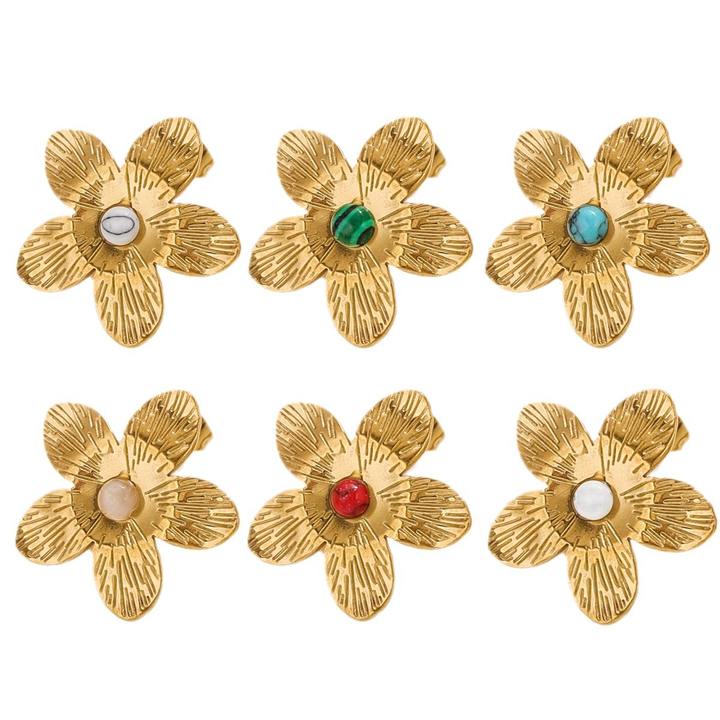 Stainless Steel Five Petal Flower With Natural Turquoise Earrings For Diy Earrings Making Jewelry Earrings Wholesale Bulk