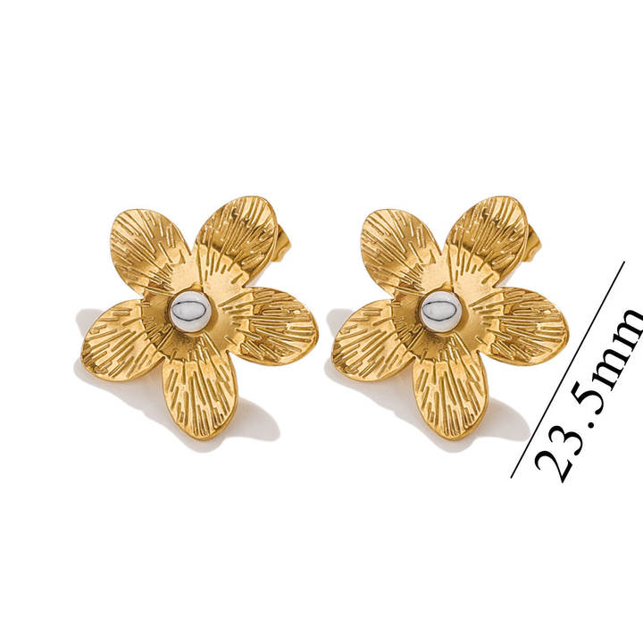 Stainless Steel Five Petal Flower With Natural Turquoise Earrings For Diy Earrings Making Jewelry Earrings Wholesale Bulk