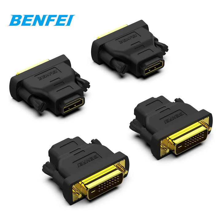 BENFEI  DVI to HDMI 4 Pack Bidirectional DVI (DVI-D) to HDMI Male to Female Adapter with Gold-Plated Cord China Manufacturing Distributor
