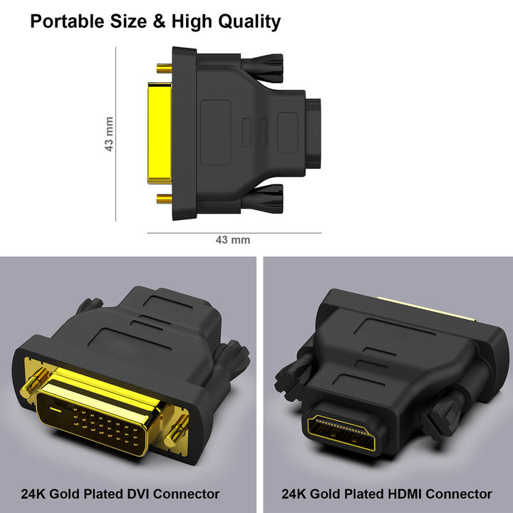 Customize  DVI to HDMI, Bidirectional DVI (DVI-D) to HDMI Male to Female Adapter with Gold-Plated Cord 2 Pack