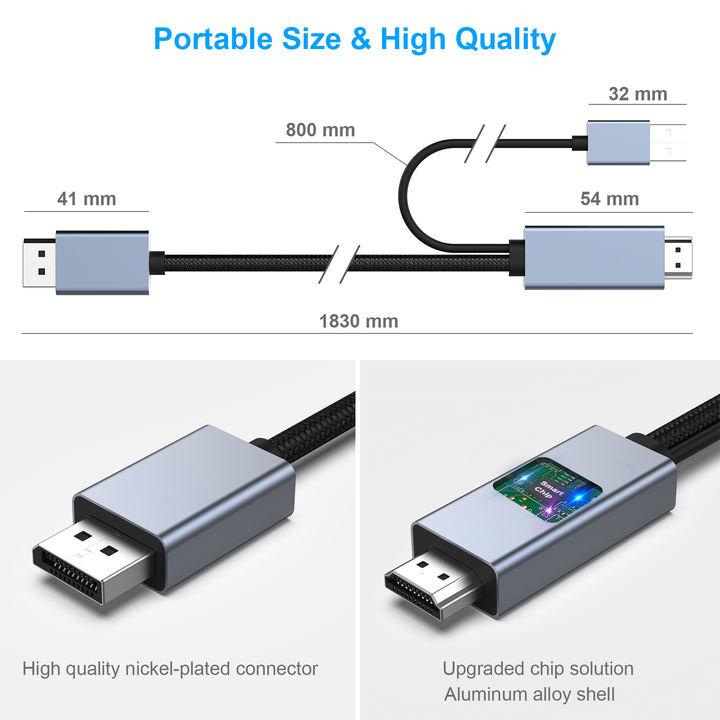 Customize HDMI to DisplayPort Cable, 1.8 Meter HDMI Source to DisplayPort Monitor Compatible with PC Graphics Card Laptop PS5 Mass Wholesale