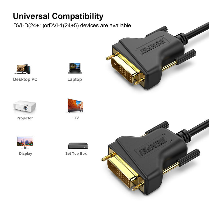 DVI to DVI Cable 0.9 Meter DVI-D 24+1 Gold Plated Cable, Dual Link Support High Resolution 2560x1600 Manufacturing Services