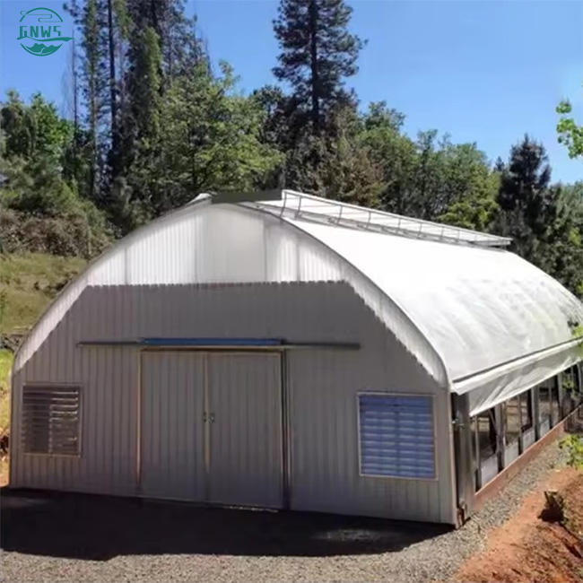Invernadero de dientes de sierra tropical are low cost single span plastic film tropical cross top sawtooth greenhouse Factory Direct Sales