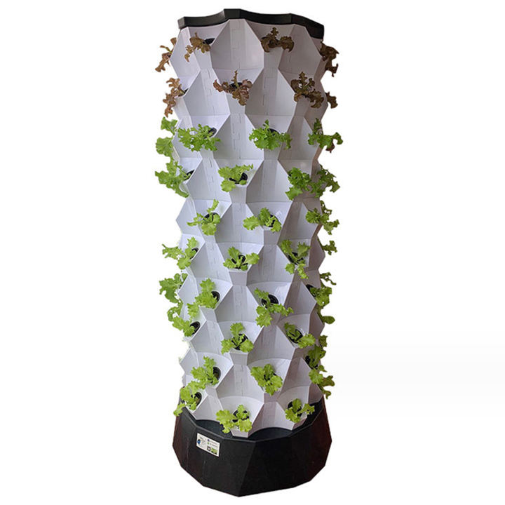 64Holes High Density Hydroponic Tower Growing System In Container With Lights Vertical Hydroponic Tower