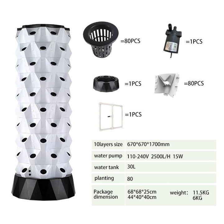 Hydroponic Tower Garden Equipment 80 Holes Vertical Indoor Hydroponic Pineapple Tower With Plant Support