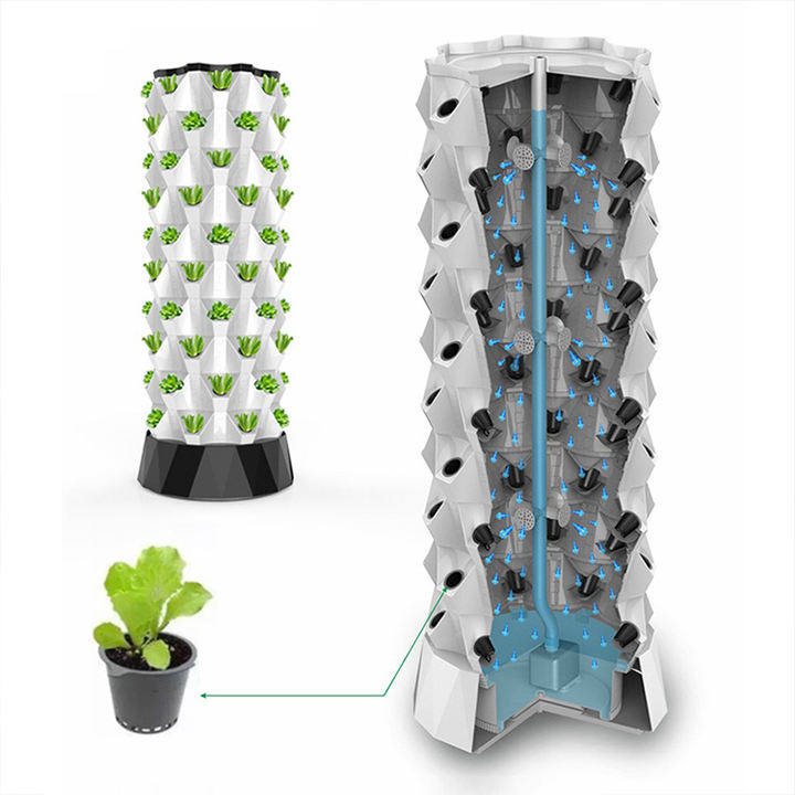 Hydroponic Tower Garden Equipment 80 Holes Vertical Indoor Hydroponic Pineapple Tower With Plant Support