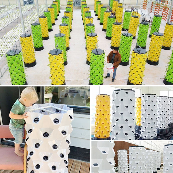 Hydroponic Tower Garden Equipment 80 Holes Vertical Indoor Hydroponic Pineapple Tower With Plant Support