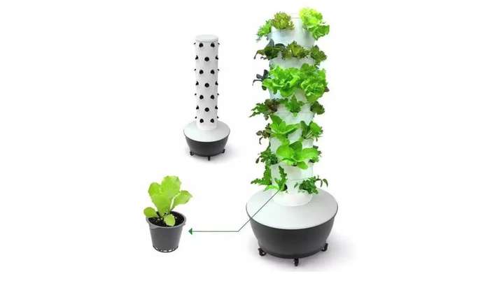 Large PE Material Agriculture  Balcony Garden  Motor aeroponic farming tower vertical hydroponics tower with lights China OEM Supplier