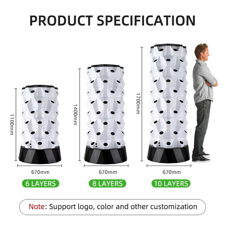 Large PE Material Agriculture  Balcony Garden  Motor aeroponic farming tower vertical hydroponics tower with lights China OEM Supplier
