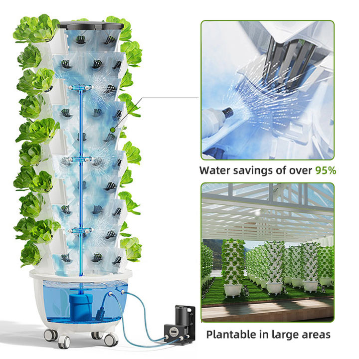Large PE Material Agriculture  Balcony Garden  Motor aeroponic farming tower vertical hydroponics tower with lights China OEM Supplier