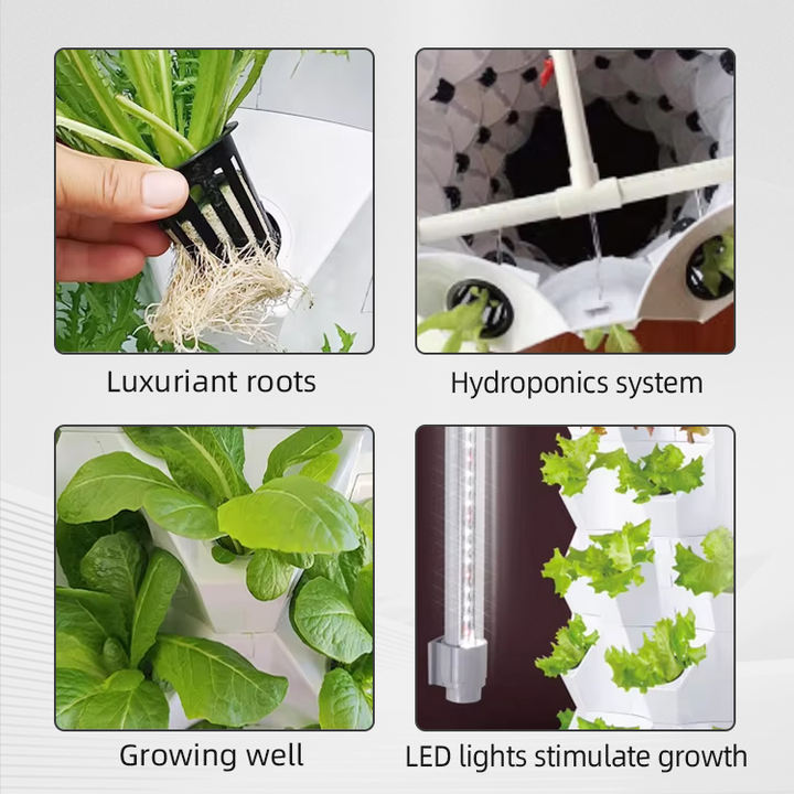 Large PE Material Agriculture  Balcony Garden  Motor aeroponic farming tower vertical hydroponics tower with lights China OEM Supplier