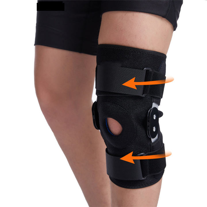 2022 hot sell sports open knee support orthopedic adjustable knee brace with side spring support compression knee brace