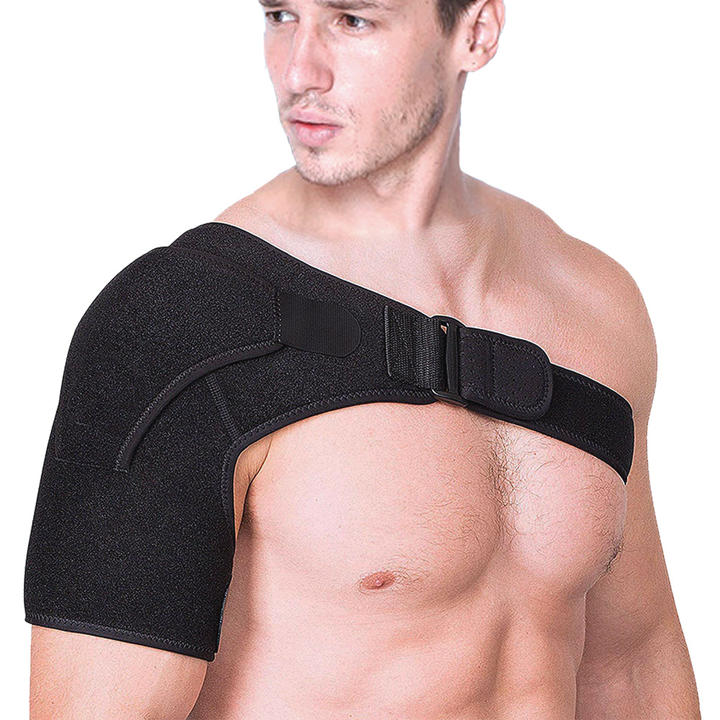 Adjustable Breathable Gym Sports Care Single Shoulder Support Back Brace Guard Strap Wrap Belt Band Pads Black Bandage Men/Women