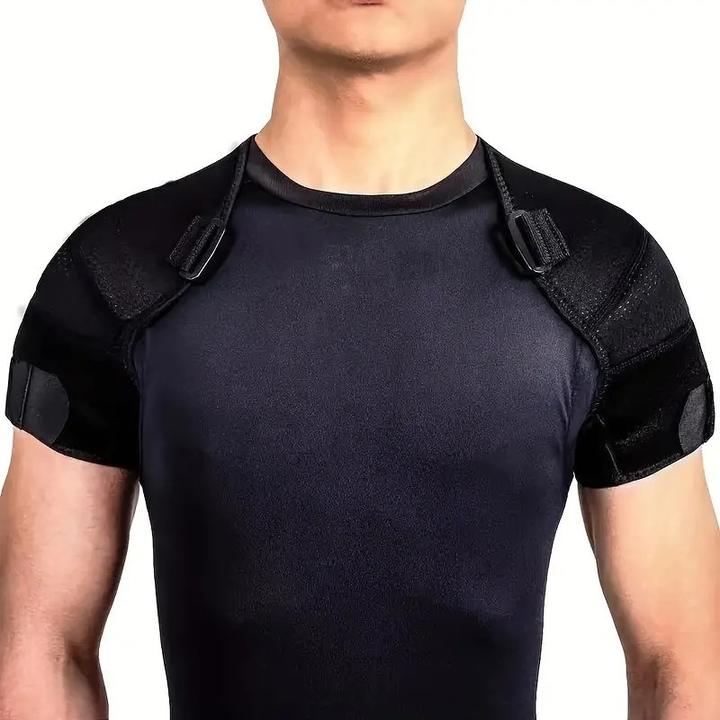 Adjustable Double Shoulder Brace Support Belt Compression Sleeve Strap Injury Pain Relief Gym Sports Care