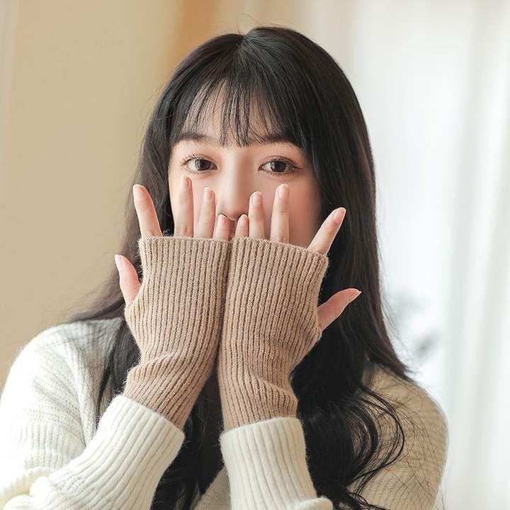 Autumn and winter half finger gloves women's plush and warm student fingerless knitted half finger long glove wrist guard