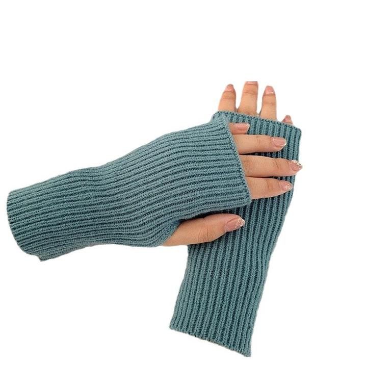 Autumn and winter half finger gloves women's plush and warm student fingerless knitted half finger long glove wrist guard