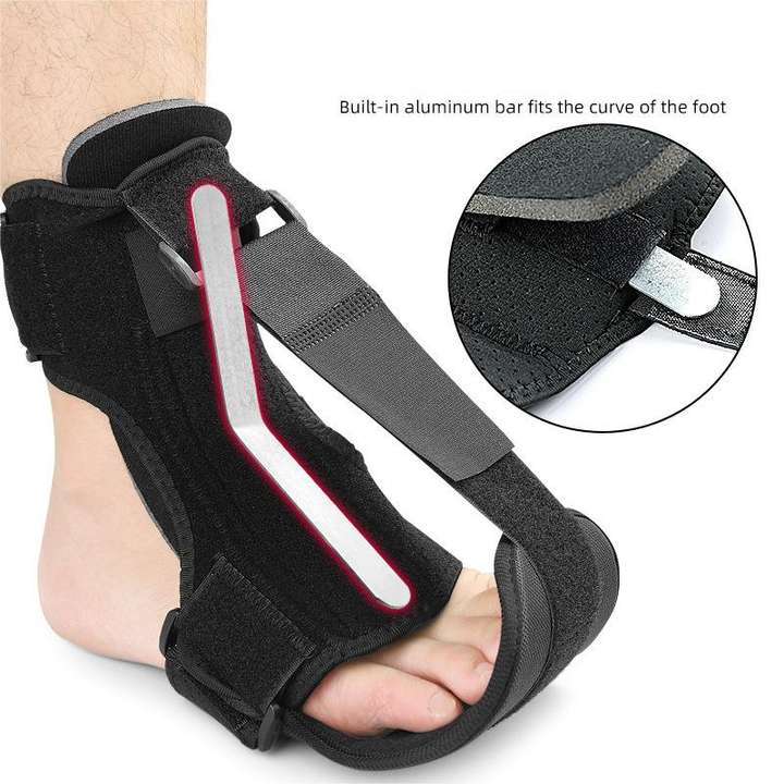 Breathable foot drop lift with aluminum plate supporting foot stretch strap