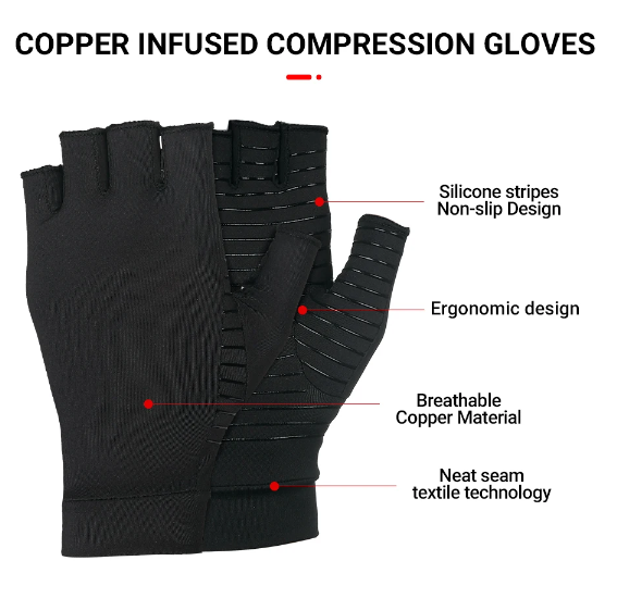 Compression Gloves Hand Copper Arthritis Gloves Joint Pain Relief Half Finger Anti-slip Therapy Gloves For Womens Mens Manufacturing and Export Services