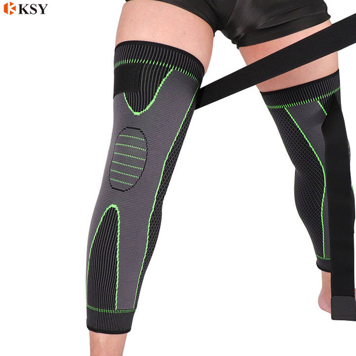 Compression Knee Pads Support Lengthen Stripe Sport Sleeve Protector Elastic Long Kneepad Brace Volleyball Running China Factory Supply