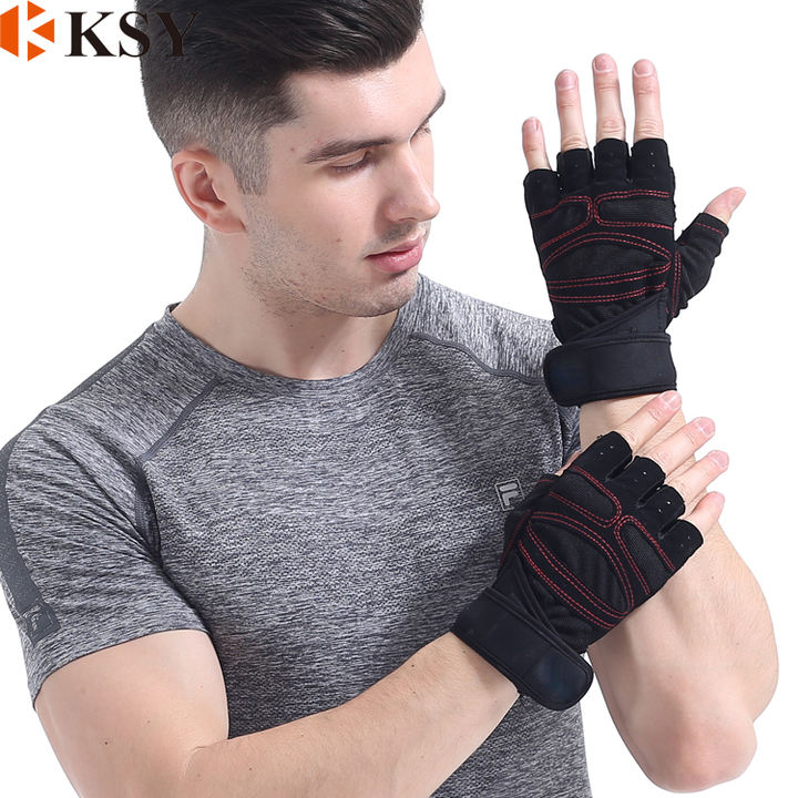 Custom Made Anti-Slip Weight Lifting Cross Training Bodybuilding Gym Fitness Workout Gloves with Wrist Wraps High-Volume Manufacturing