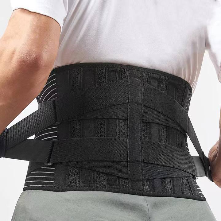 Double Pull Breathable Brace Lumbar Back Belt Function waist support 4 steel plates support the waist  fish silk fabric