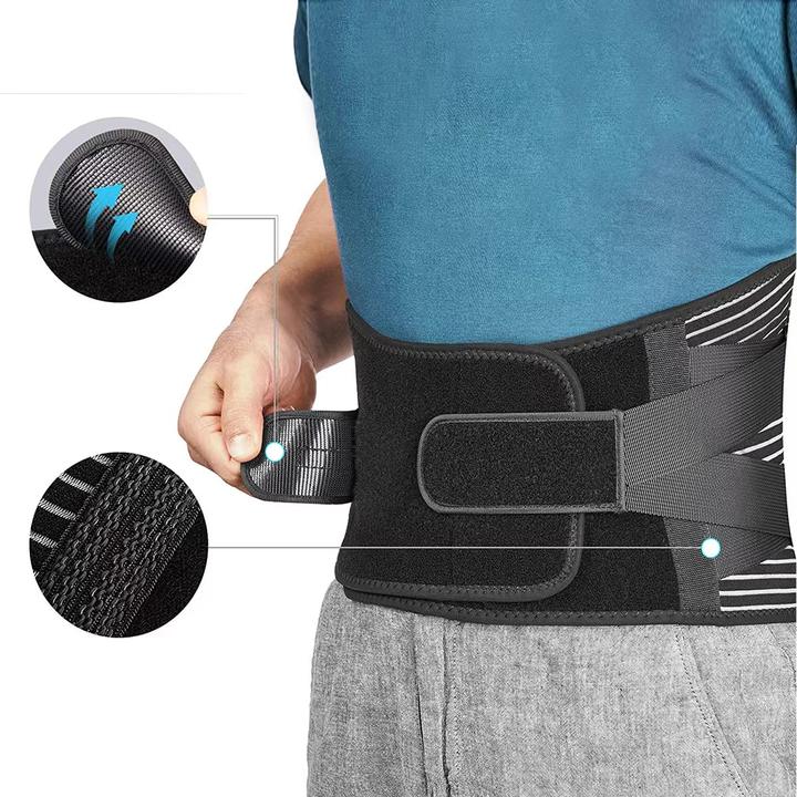 Double Pull Breathable Brace Lumbar Back Belt Function waist support with 6 steel stays, removable pad