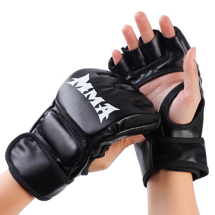 Factory Supply logo high quality Professional PU leather Half Finger MMA Boxing Training Gloves