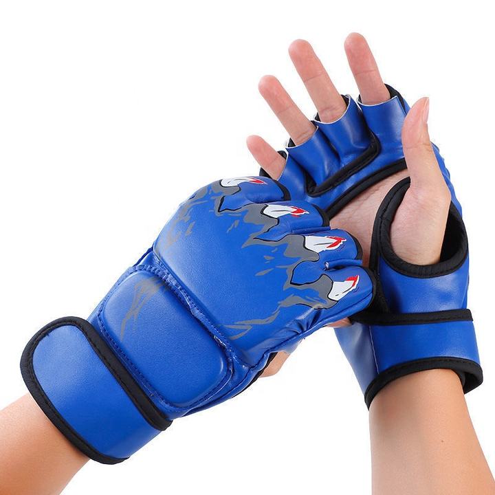 Factory Supply logo high quality Professional PU leather Half Finger MMA Boxing Training Gloves