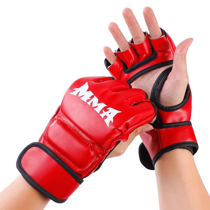 Factory Supply logo high quality Professional PU leather Half Finger MMA Boxing Training Gloves