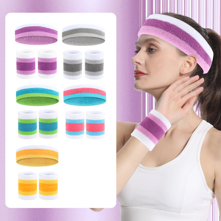 Fashion Sports Headband and Wristband Towel Set Sweatband Cotton Wrist Band Bracers for Women Men Cycling Gym Basketball Tennis Rapid Production Solutions Manufacturer