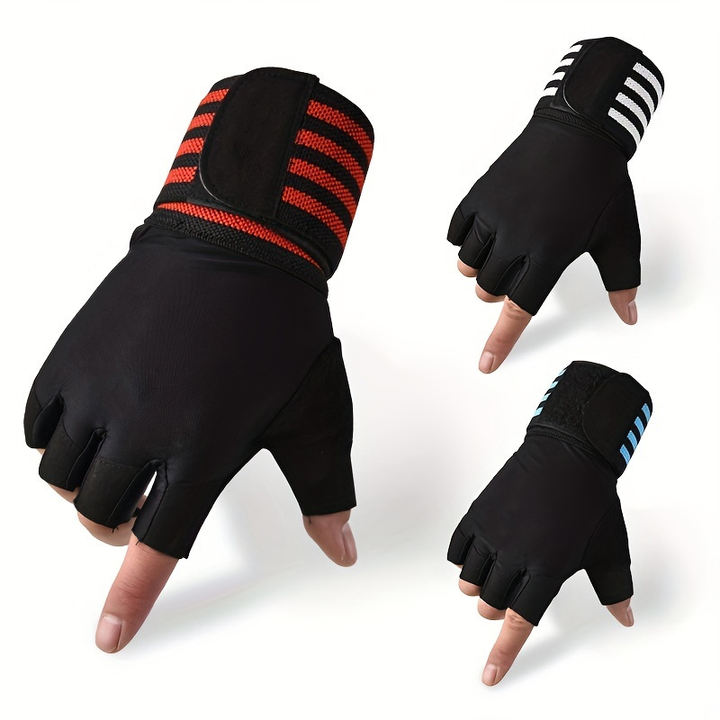 Fitness sports long wristband anti slip half finger gloves male training pull up horizontal bar wristband gloves Product Manufacturing