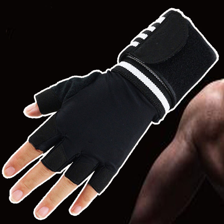 Fitness sports long wristband anti slip half finger gloves male training pull up horizontal bar wristband gloves Product Manufacturing