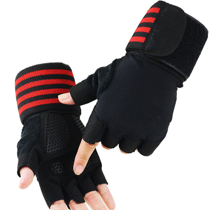 Fitness sports long wristband anti slip half finger gloves male training pull up horizontal bar wristband gloves Product Manufacturing