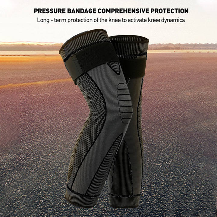 KSY Lengthen Stripe Sports Knee Protector Pads Non Slip Bandage Leg Support Leggings Long Knee Pads Knee Warm Sleeve Custom Factory Production Trade