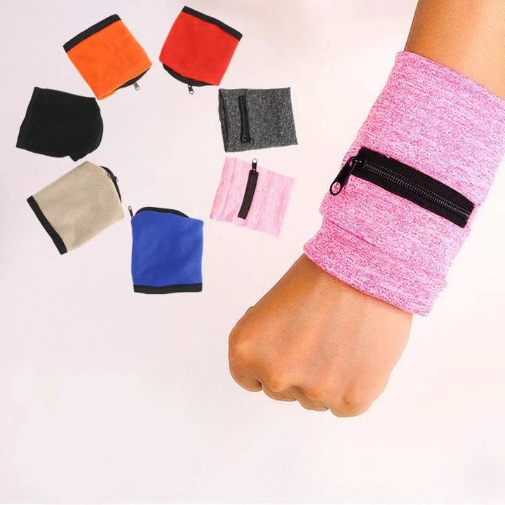 Multi-function Outdoor Gym Cycling Hiking Wrist support with pocket  Absorption Travel Sport Wrist Wallet Storage With Zipper Manufacturing Firm