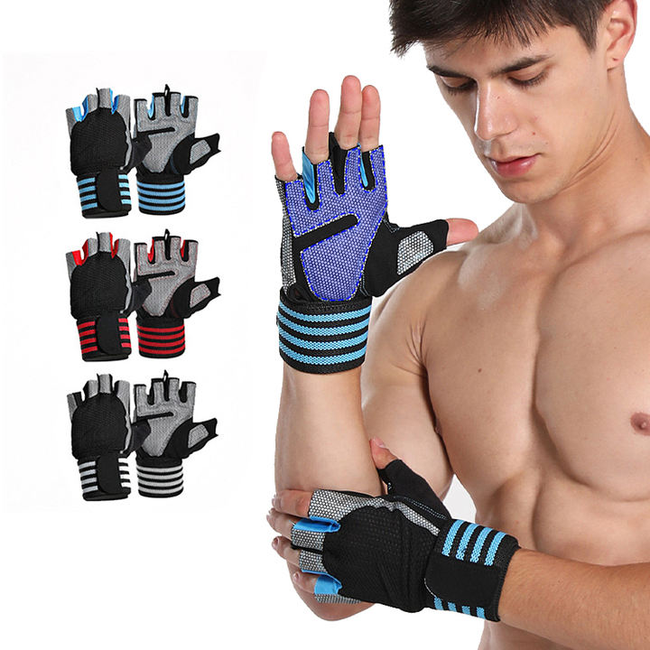 Outdoor sports cycling fitness wrist protection gloves running hiking exposed fingers half finger gloves yoga training gloves