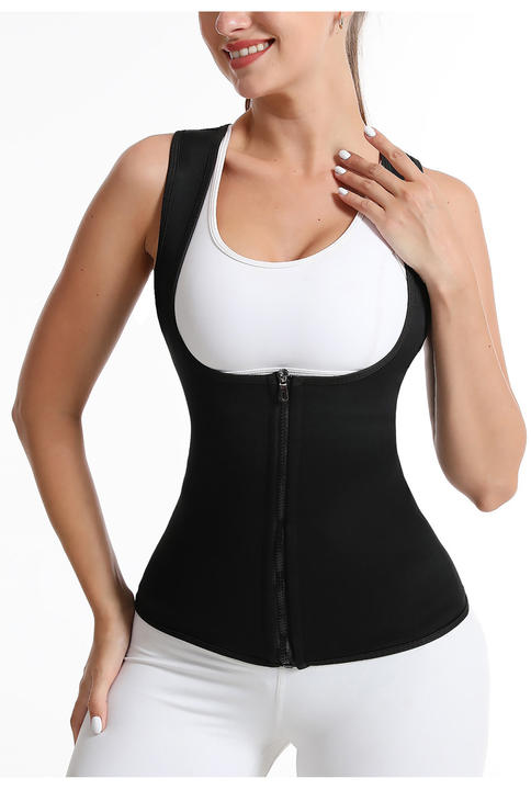 Sauna Sweat Suit for Women Sweat Body Shaper Hot Waist Trainer Sleeveless Zipper Shirt Workout Sauna Tank Top