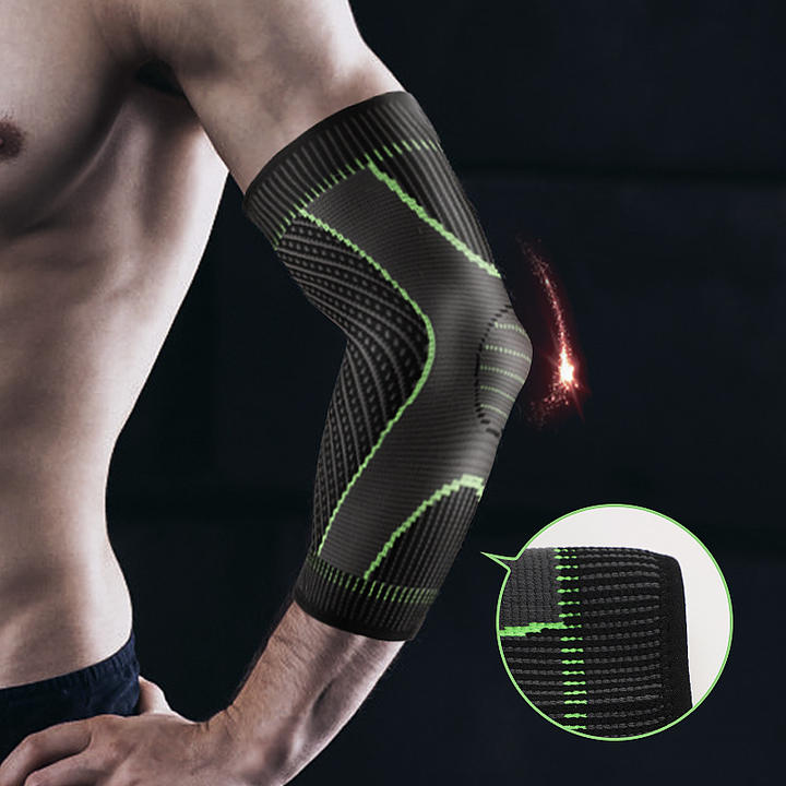 Sports knit double corrugated pressure elbow four-sided elastic fitness anti-slip breathable nylon elbow pads Large Order Wholesale Distributor